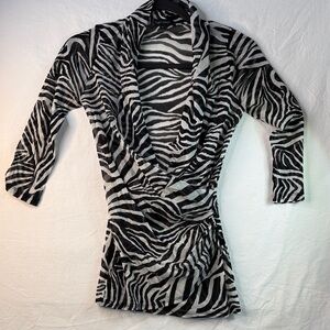 Kensie Black & White Zebra-Print Draped Wrap Tunic